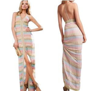 VS Pastel Chevron Form Fitting Maxi Sleeveless Tank Dress T-Strap Back Large
